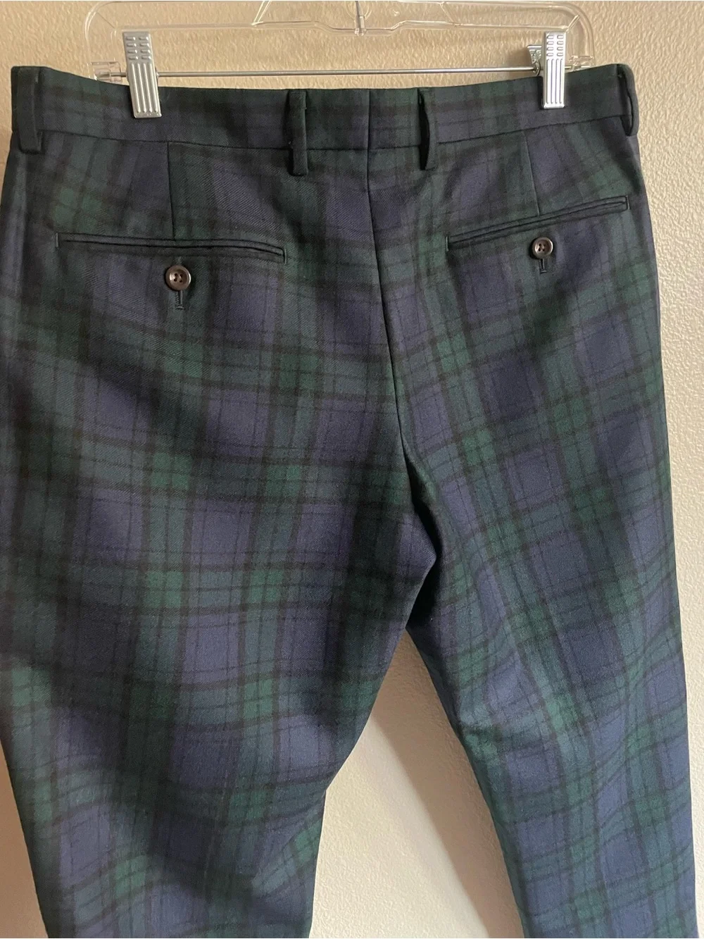 J. Crew Bowery - Navy & Green Plaid Tailored Dress Pants Wool size men’s 32/32